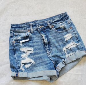 America Eagles Trendy Blue Distressed Jean Shorts
